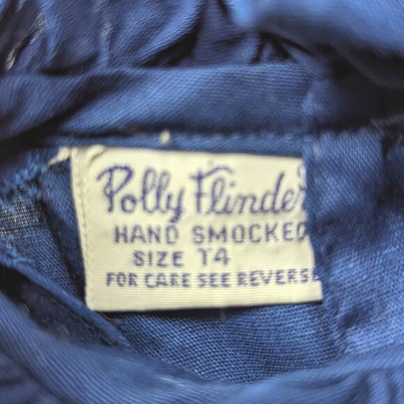 Vintage Polly Flinders Dress Girls Size 2-3T Blue Smocked Mock Neck Christmas - Picture 4 of 4